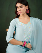 Morning Sky Blue Kurta Trouser & Dupatta Set
