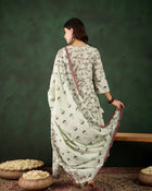 Sand Petal Beige Floral Printed Cotton Kurta with Pyjama & Dupatta