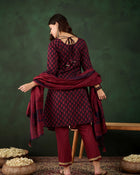 Gotta Grace Printed V-Neck Cotton A-Line Kurta & Trouser with Dupatta