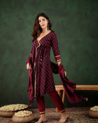 Gotta Grace Printed V-Neck Cotton A-Line Kurta & Trouser with Dupatta