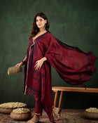 Gotta Grace Printed V-Neck Cotton A-Line Kurta & Trouser with Dupatta