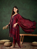 Gotta Grace Printed V-Neck Cotton A-Line Kurta & Trouser with Dupatta