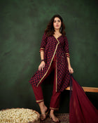 Gotta Grace Printed V-Neck Cotton A-Line Kurta & Trouser with Dupatta