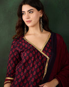 Gotta Grace Printed V-Neck Cotton A-Line Kurta & Trouser with Dupatta