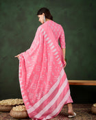 Blush Bloom Pink Floral Printed Cotton Kurta with Trousers & Dupatta