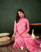 Blush Bloom Pink Floral Printed Cotton Kurta with Trousers & Dupatta