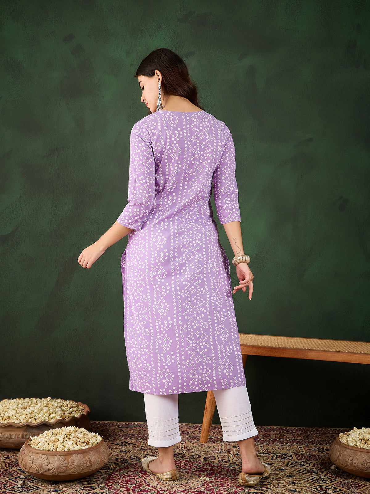 Bindra Bandhani Printed Kantha Work Kurta