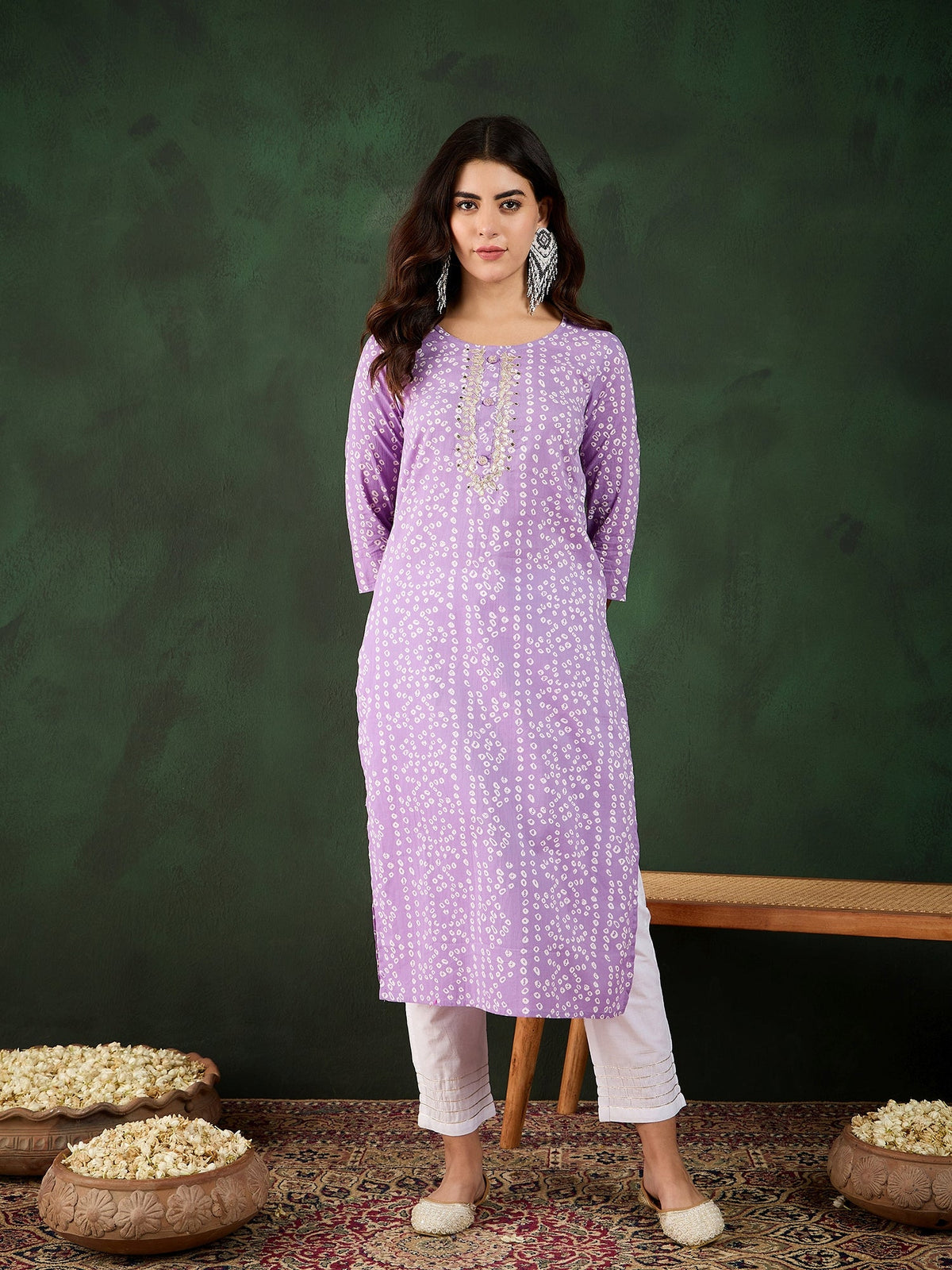 Bindra Bandhani Printed Kantha Work Kurta