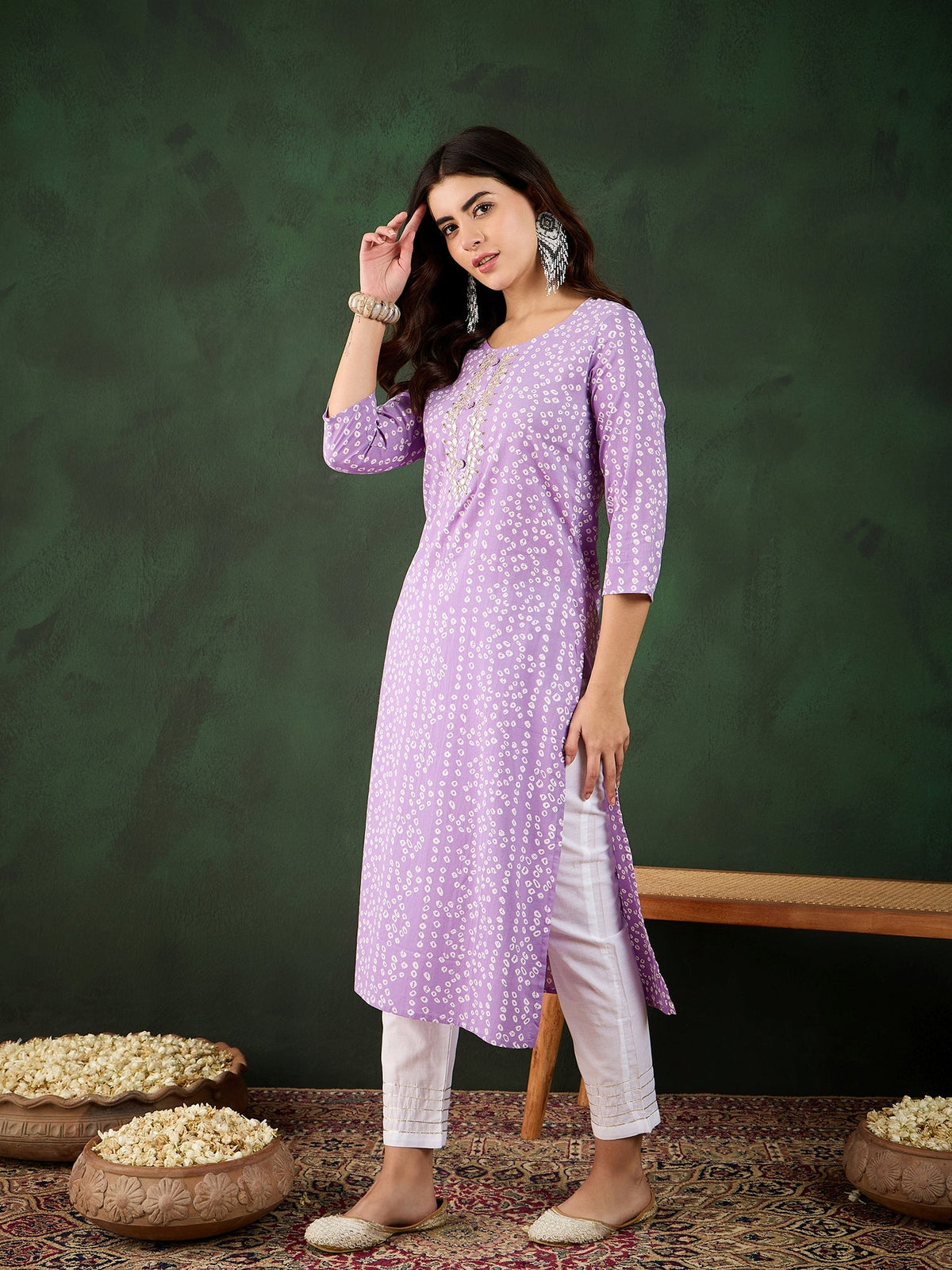 Bindra Bandhani Printed Kantha Work Kurta