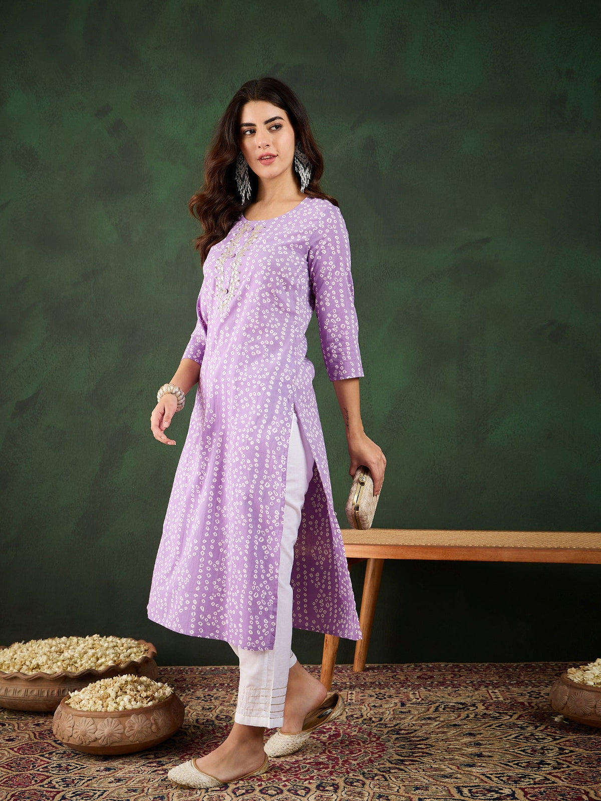 Bindra Bandhani Printed Kantha Work Kurta