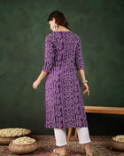 Lavender Bandhani Printed Kantha Embroidered Kurta