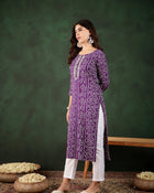 Lavender Bandhani Printed Kantha Embroidered Kurta