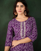 Lavender Bandhani Printed Kantha Embroidered Kurta