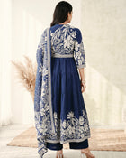 Midnight Bloom – Navy Blue Printed Anarkali Kurta Pant with Dupatta Set