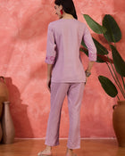 Serene Poise Floral Embroidered Overlapping Tie-Up Top & Trouser Co-Ord Set