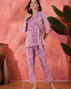 Serene Poise Floral Embroidered Overlapping Tie-Up Top & Trouser Co-Ord Set
