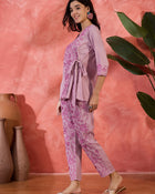 Serene Poise Floral Embroidered Overlapping Tie-Up Top & Trouser Co-Ord Set