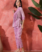 Serene Poise Floral Embroidered Overlapping Tie-Up Top & Trouser Co-Ord Set