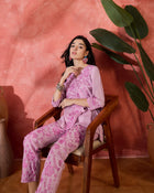 Serene Poise Floral Embroidered Overlapping Tie-Up Top & Trouser Co-Ord Set