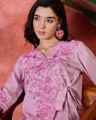 Serene Poise Floral Embroidered Overlapping Tie-Up Top & Trouser Co-Ord Set