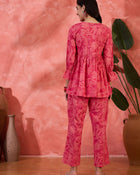 Nooraya Petal Pure Cotton Pink V-Neck Three-Quarter Sleeves Co-Ord Set