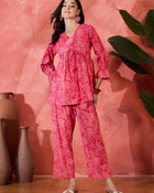Nooraya Petal Pure Cotton Pink V-Neck Three-Quarter Sleeves Co-Ord Set