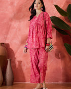 Nooraya Petal Pure Cotton Pink V-Neck Three-Quarter Sleeves Co-Ord Set