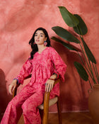 Nooraya Petal Pure Cotton Pink V-Neck Three-Quarter Sleeves Co-Ord Set
