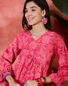 Nooraya Petal Pure Cotton Pink V-Neck Three-Quarter Sleeves Co-Ord Set