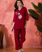 Scarlet Muse Floral Embroidered Tunic with Trousers Co-Ord Set