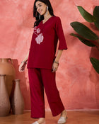 Scarlet Muse Floral Embroidered Tunic with Trousers Co-Ord Set