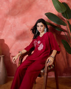 Scarlet Muse Floral Embroidered Tunic with Trousers Co-Ord Set