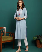 Embroidered Pure Cotton A-Line Kurta With Trouser Set