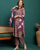 Amethyst Bloom Printed A-Line Kurta Pant with Dupatta Set