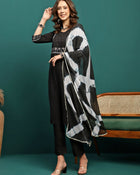 Noir Weave Geometric Yoke Pure Cotton Straight Kurta With Trouser & Dupatta