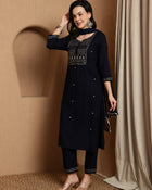Olive Gleam Embroidered Viscose Rayon Kurta Set with Dupatta
