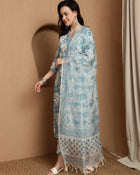 Blue Haven Premium Embroidered Kurta Trouser & Dupatta Set