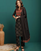 Petal Path Printed Straight Kurta With Trouser & Dupatta Set