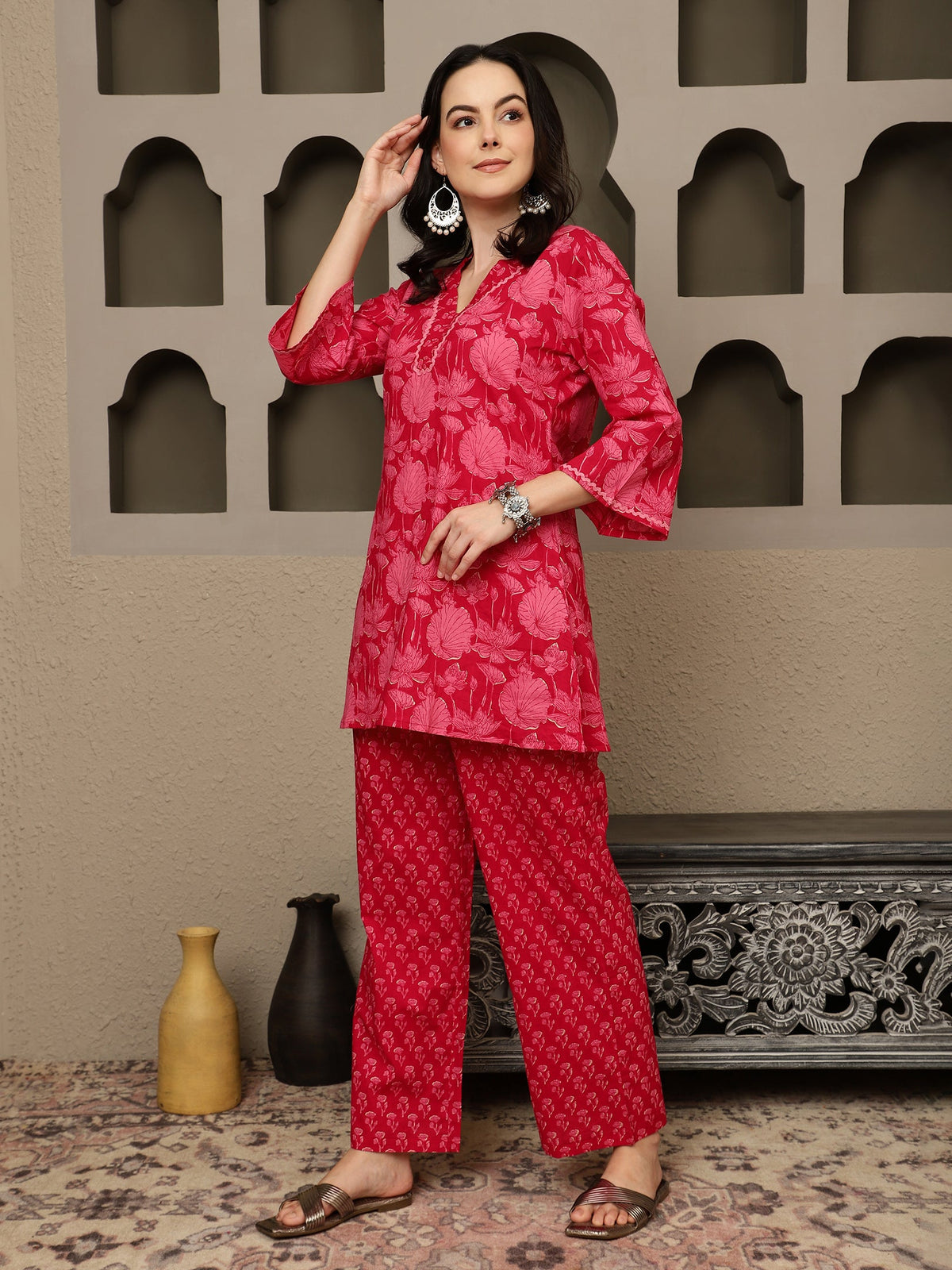 Sarini Printed Pure Cotton Tunic & Trousers Co-ord Set