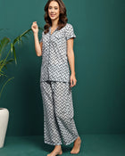 Zig Aura Chevron Printed Pure Cotton Shirt & Pyjama Co-Ord Set