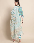 Aqua Bloom Floral Printed Kurta Pant Dupatta Set