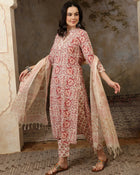 Amaira Floral Printed Straight Pure Cotton Kurta Set with Trousers & Dupatta - aunlabel