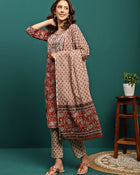 Ruby Harvest Printed Pure Cotton Kurta With Trouser & Dupatta Set