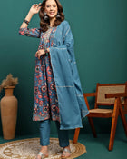 Celeste Grace Printed Pure Cotton A-Line Kurta Pant with Dupatta Set