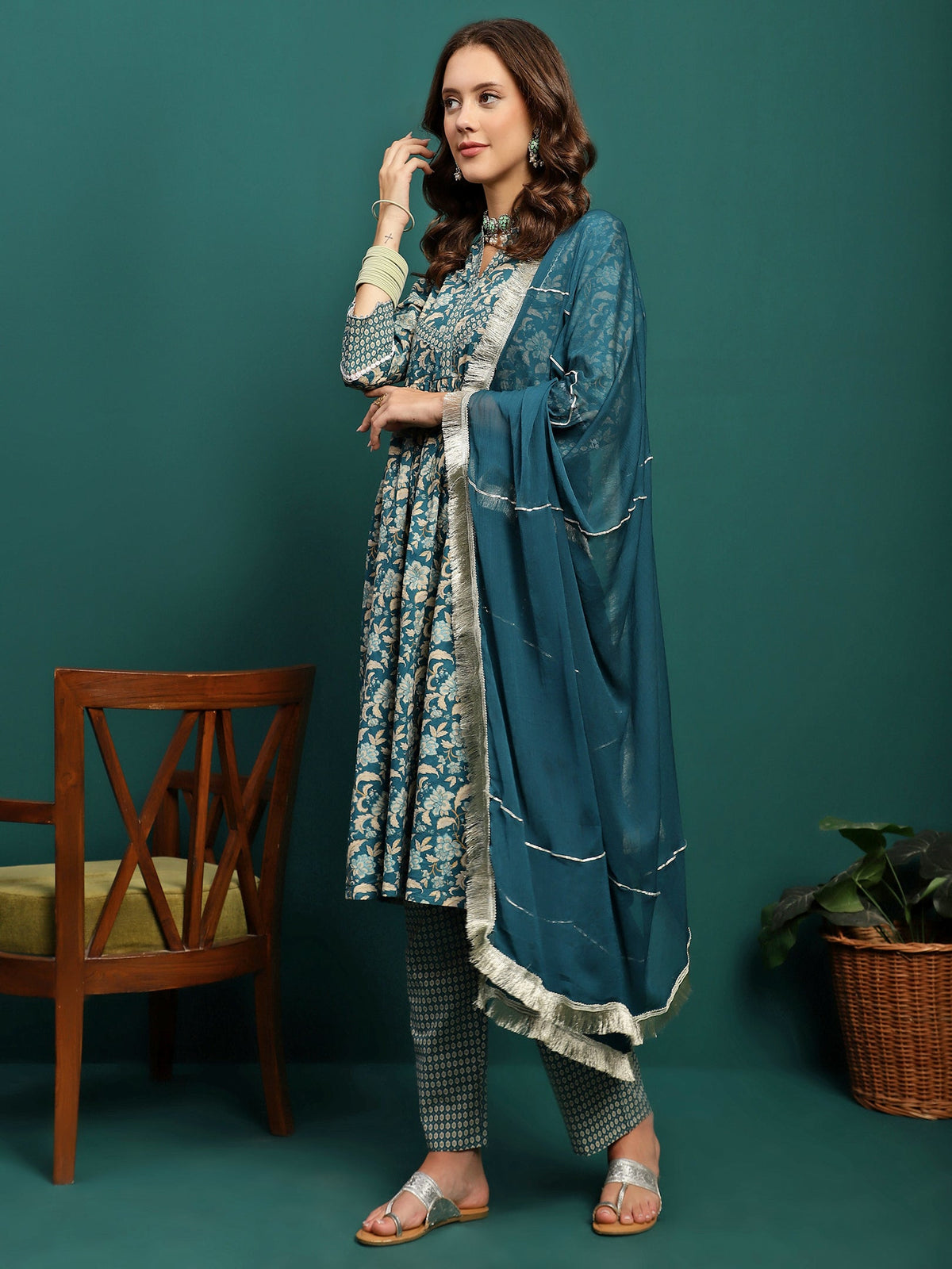 Marine Whisper Printed Cotton Kurta Set