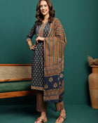 Ocean Drift Printed Pure Cotton Straight Kurta With Trouser & Dupatta Set