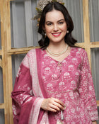 Ethnic Motifs Printed Pure Cotton Kurta with Trousers & Dupatta