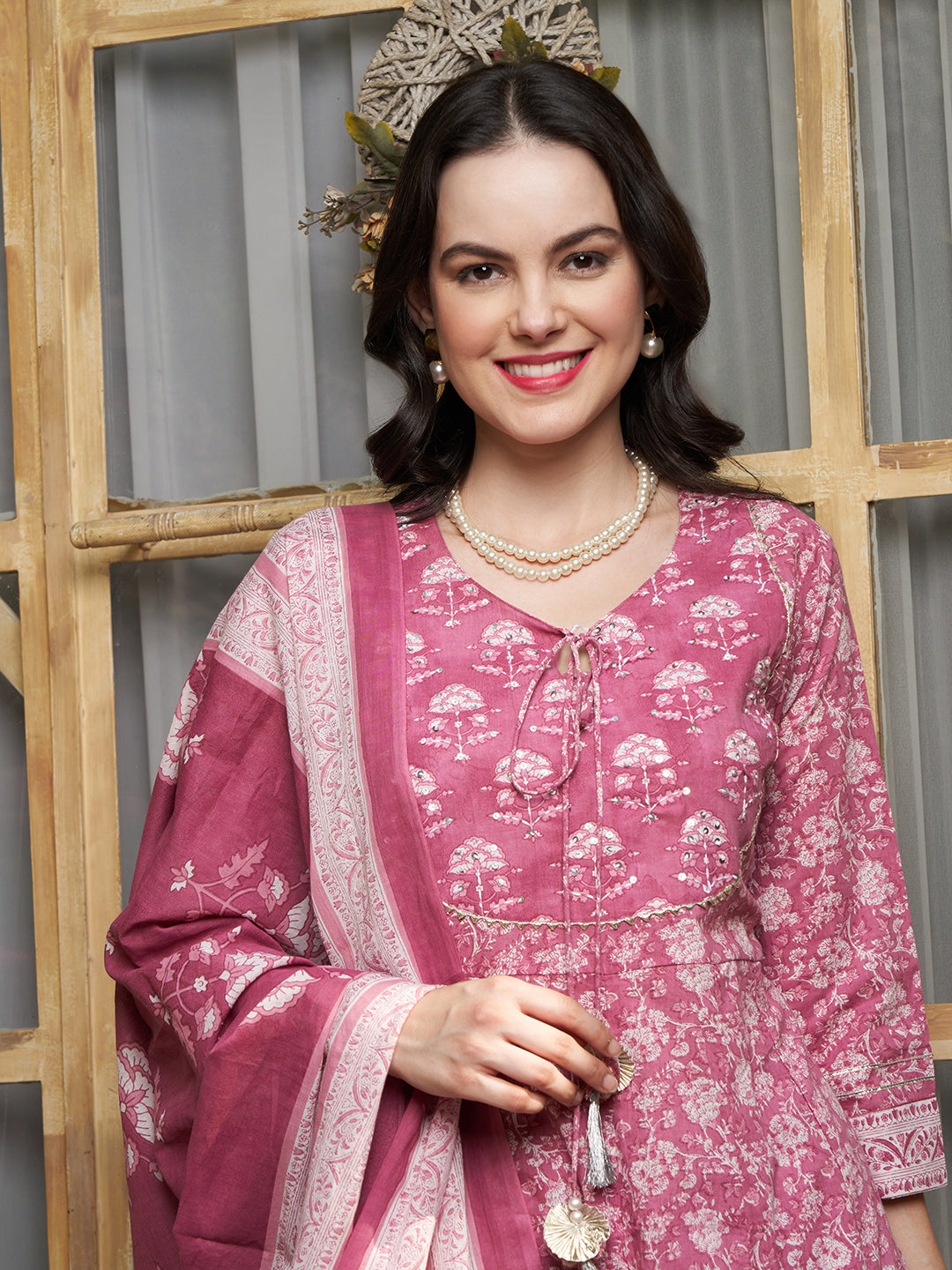 Ethnic Motifs Printed Pure Cotton Kurta with Trousers & Dupatta