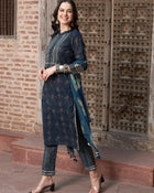 Sky Sonata Floral Printed Kurta Pant Dupatta Set
