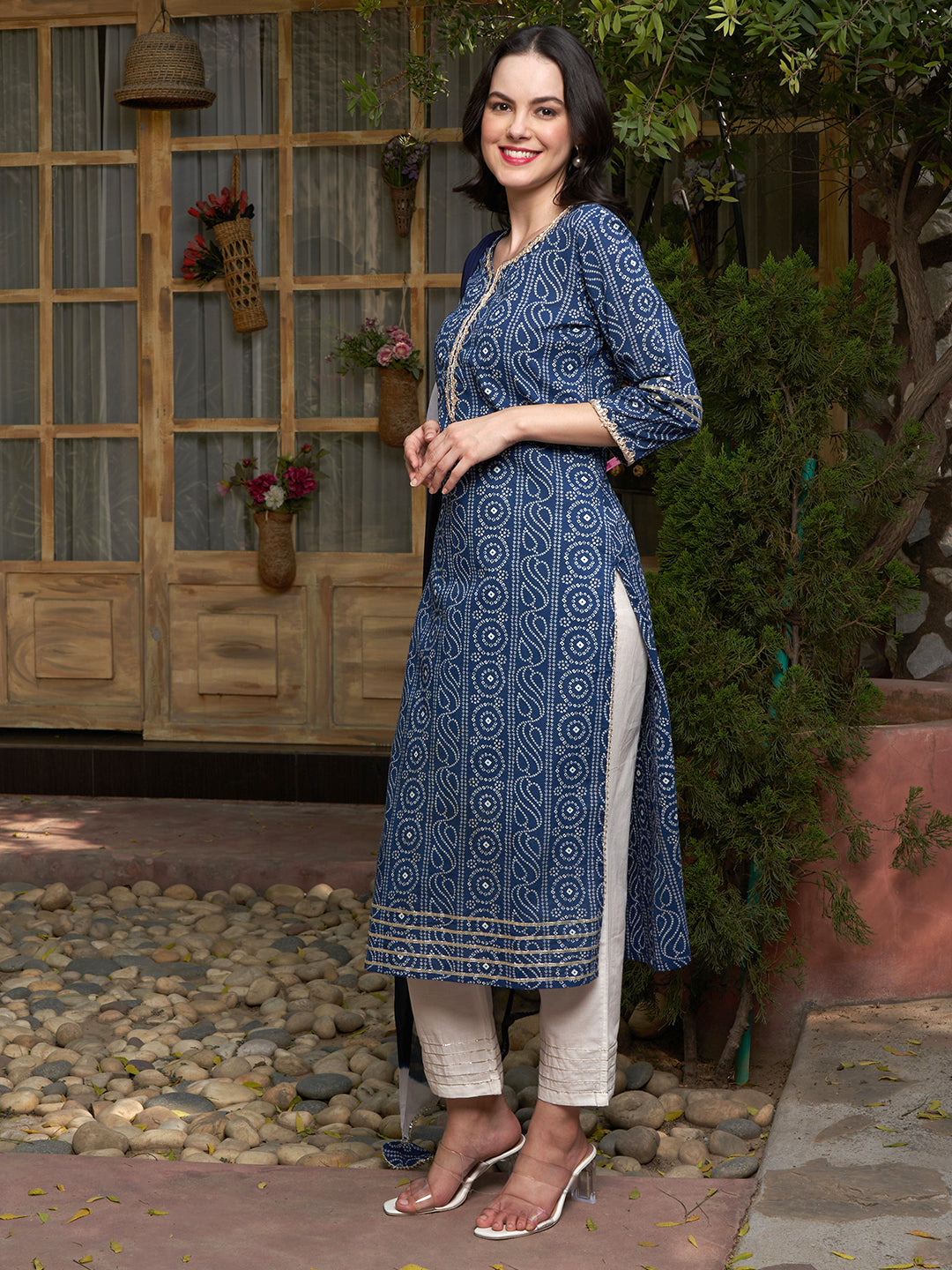 Sapphire Bloom Blue Cotton Printed Kurta Pant with Dupatta Set Ethnic Wear for Women
